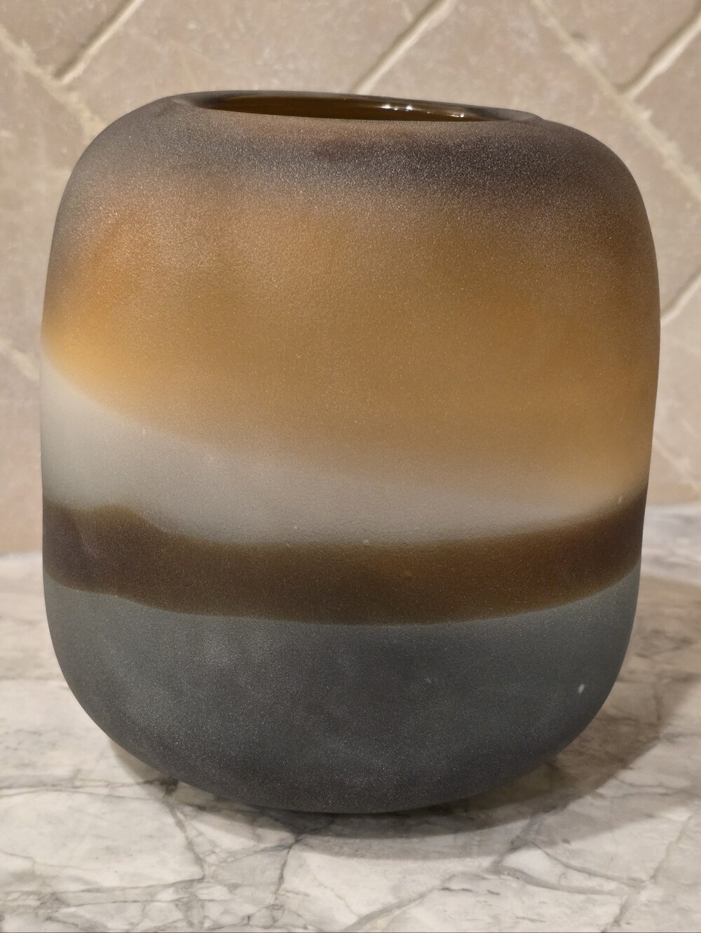 Handblown Modern Art Glass Vase Brown Blue Wabi Sabi Jar Organic Minimalist